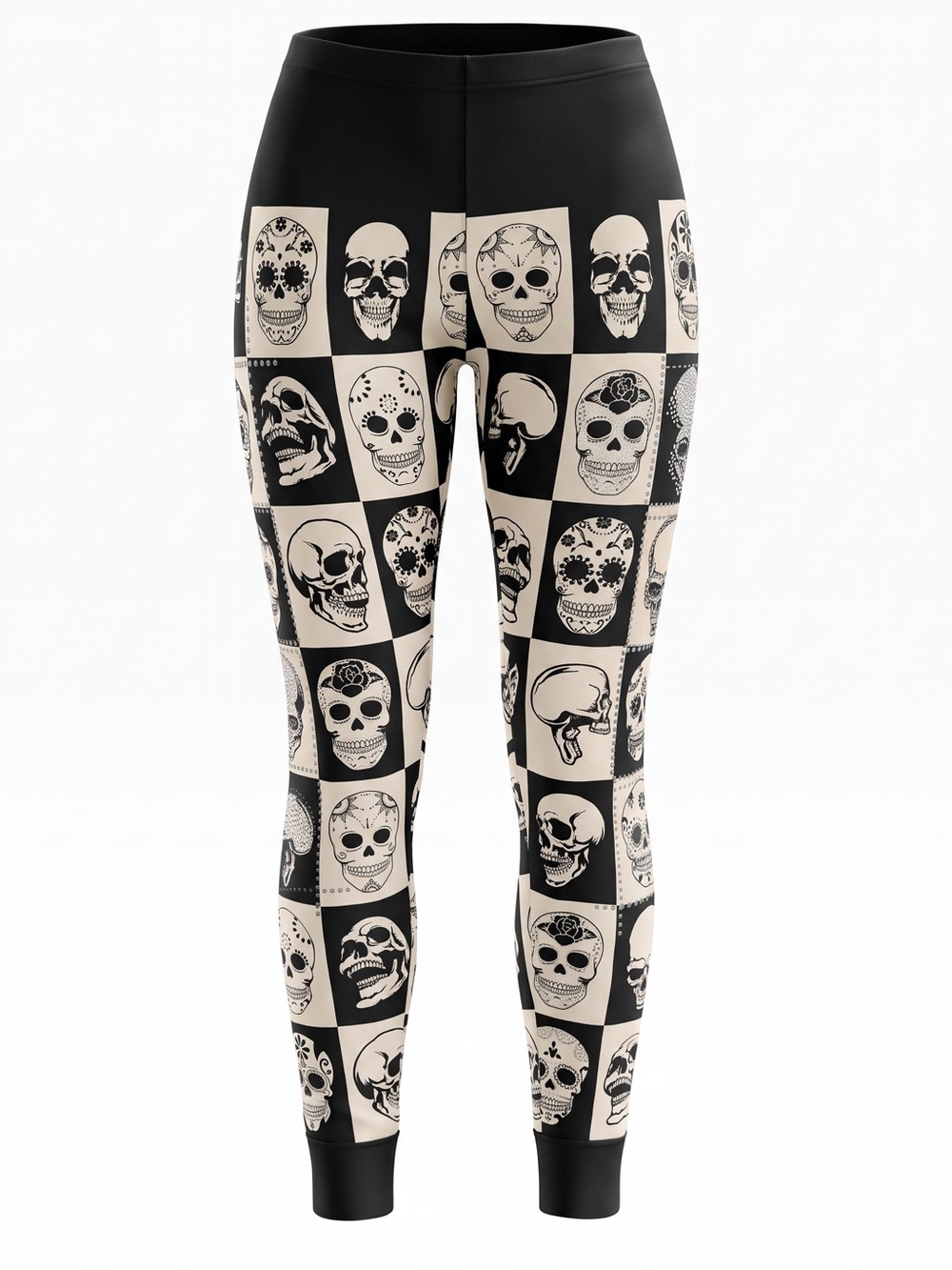 Vocal Black and Cream Skull Print Leggings